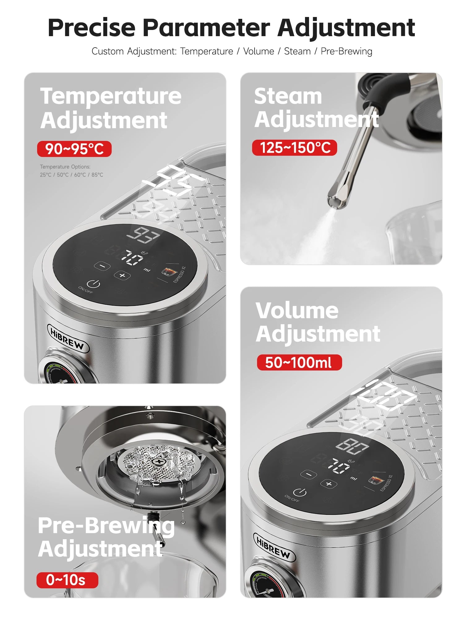 HiBREW Semi-automatic Espresso Coffee Machine 3 Level Temperature Adjustable Cold/Hot 20Bar Coffee Maker Cappuccino H13