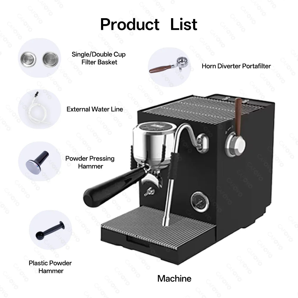 CAFOVO E120 Semi-automatic Espresso Machine ULKA Pump 9Bar OPV System Dual Boiler with OLED Display for Cafe Coffee Maker 220V