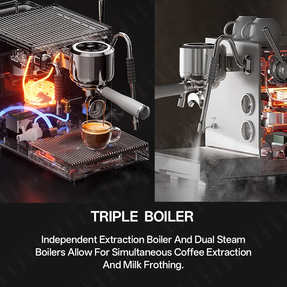 CAFOVO E120 Semi-automatic Espresso Machine ULKA Pump 9Bar OPV System Dual Boiler with OLED Display for Cafe Coffee Maker 220V
