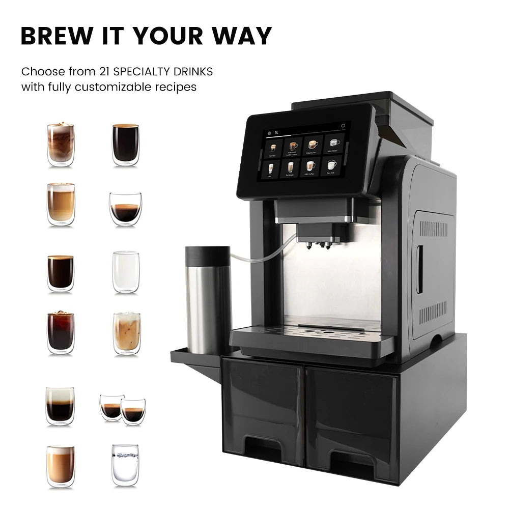 Mcilpoog WS817-Plus 7"colorful large screen Automatic Espresso Machine with Milk Frother,  21 Flavors for Home & Office