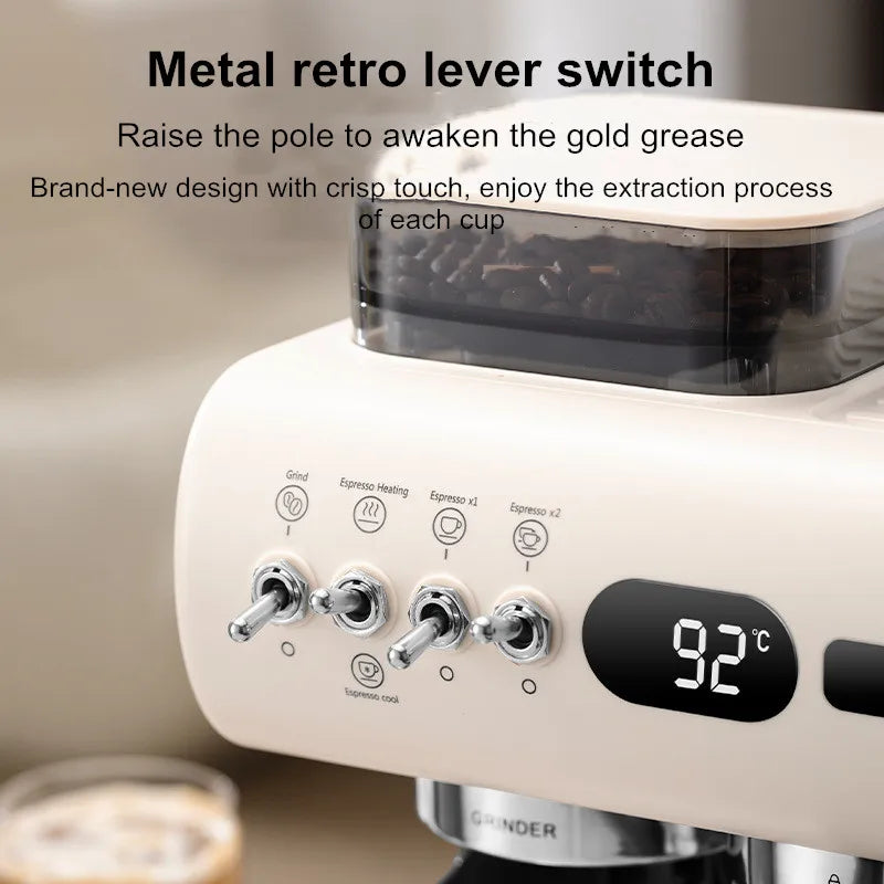 Semi-Automatic Espresso Machine – 20Bar Pressure with Built-in Grinder, Cold & Hot Brew Dual Extraction, Compact for Home Use