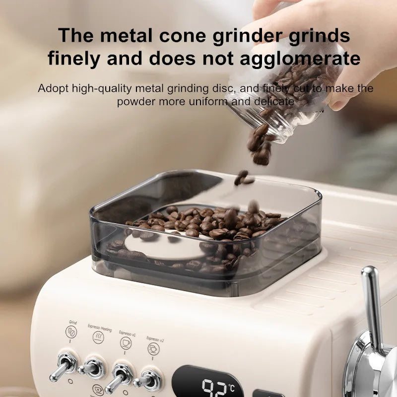 Semi-Automatic Espresso Machine – 20Bar Pressure with Built-in Grinder, Cold & Hot Brew Dual Extraction, Compact for Home Use