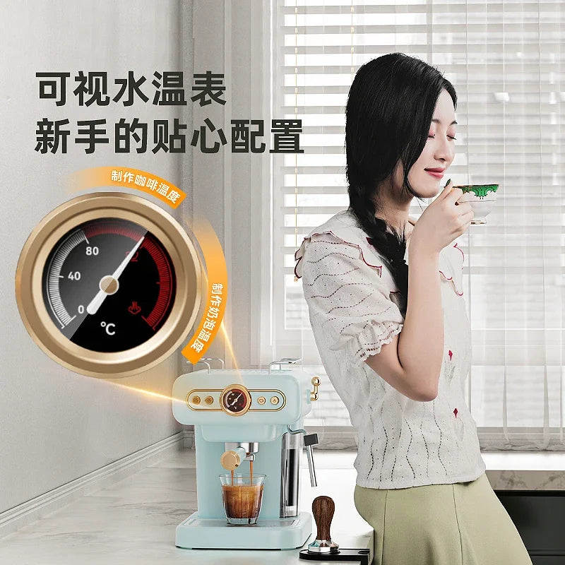 220V Petrus Retro Espresso Coffee Machine Semi Automatic Compact for Home Use with Steam Milk Frother EA