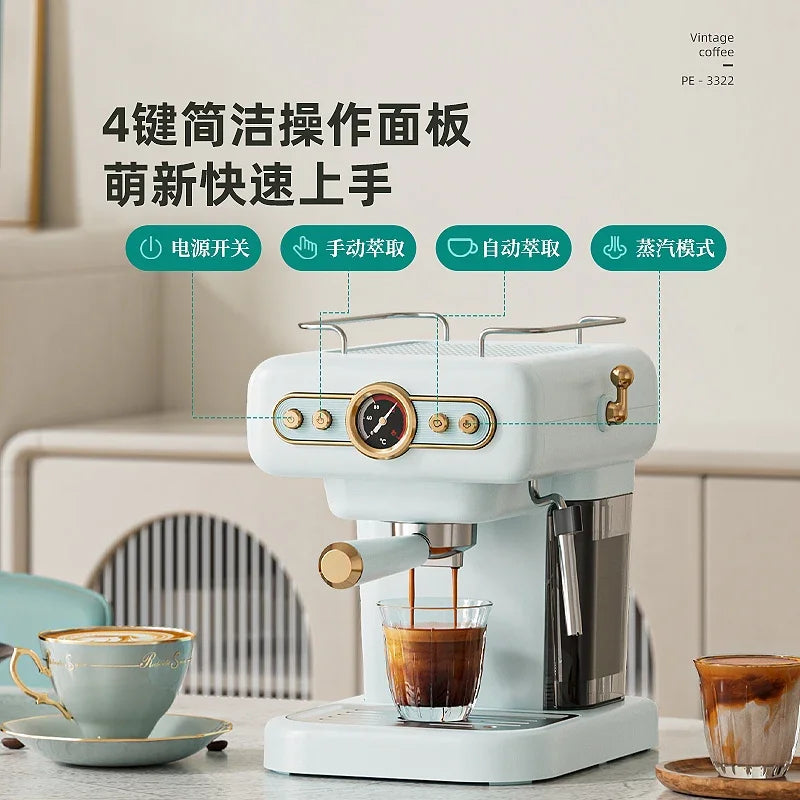 220V Petrus Retro Espresso Coffee Machine Semi Automatic Compact for Home Use with Steam Milk Frother EA