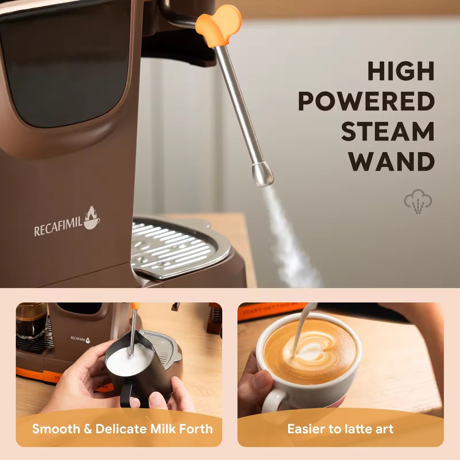 I Cafilas 19 Bar Semi Automatic Espresso Coffee Maker With Grinder Bean For Cappuccino and Latte Milk Frothing System Machine